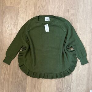 NWT April Marin Green Poncho Style Sweater with Ruffled Hem OS